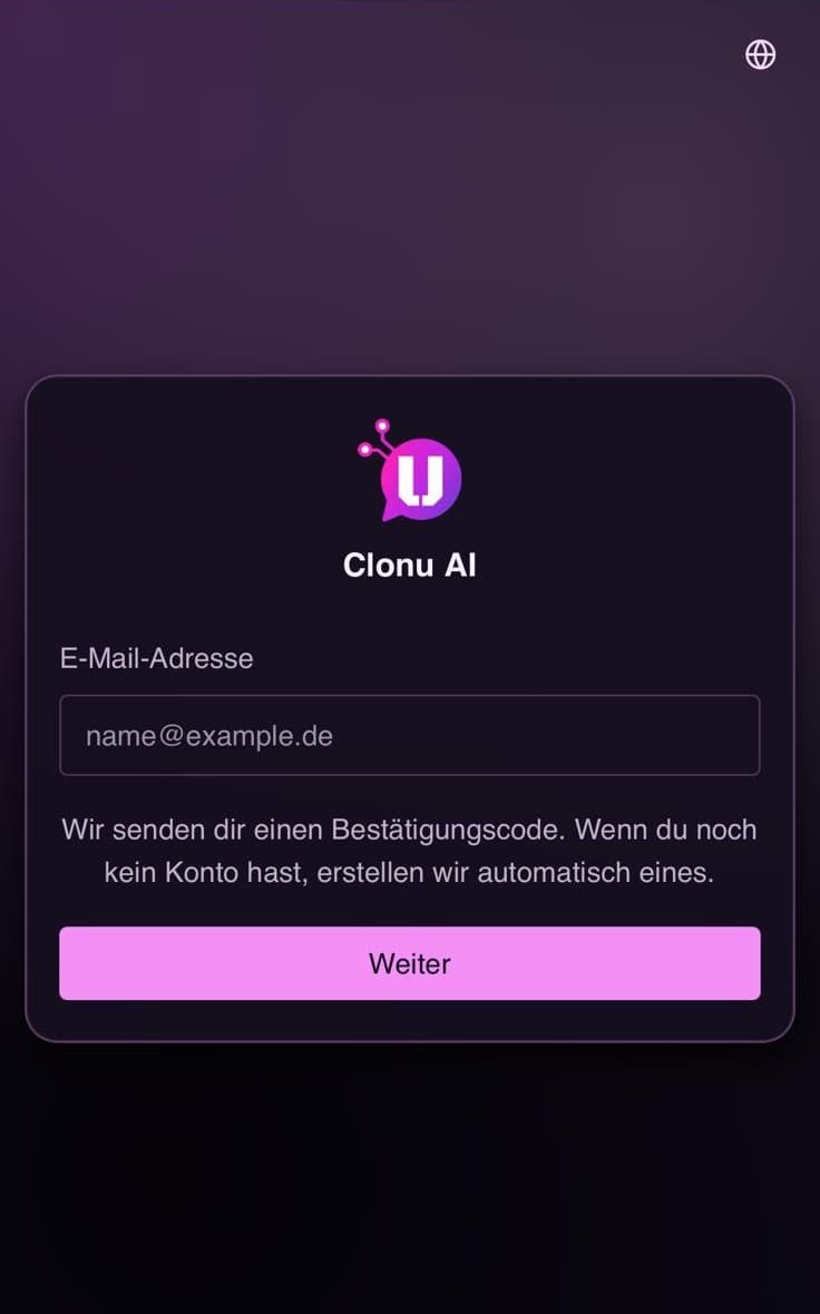 Create account screen